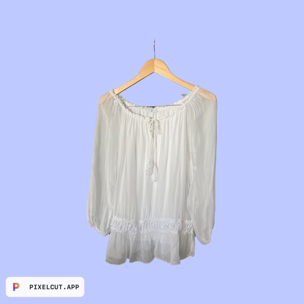 White Boho off shoulder or boat neck top